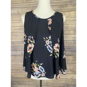 Potter’s Pot Womens Medium Floral Blouse Navy